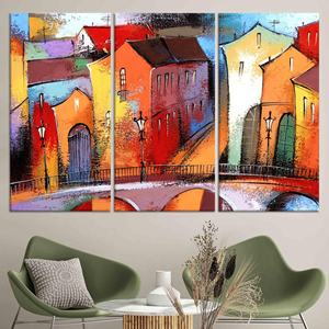 Lienzo Impreso: Vista Vibrante de la Ciudad, Arte Moderno Estilo Vitral, JUEGO DE 3 LIENZOS - Product Image 1