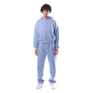 Ensemble de survêtement pour homme en bleu clair uni de qualité supérieure, avec fermeture éclair intégrale, sweat-shirt et pantalon de jogging, vêtements de sport d'hiver, vêtements de course, fabrication sur mesure en gros - Product Image 6