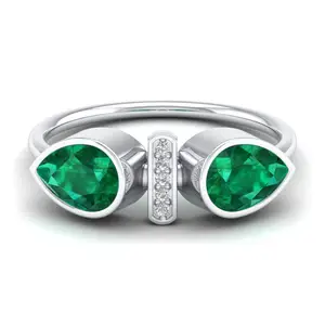 Venda quente Bling Bling Moissanite Anel 925 Prata Double Pear Cut Emerald Solitaire Anéis Jóias Para Presente De Casamento Feminino