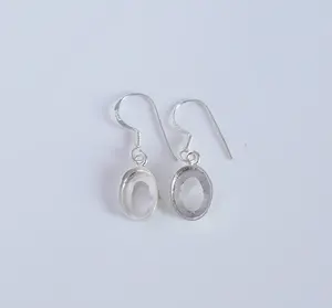 Impression ravissante 925 bijoux fins en argent sterling pur massif meilleur grossiste lunette ovale tasse pince simple crochet plaqué MM - Product Image 4