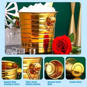 Wholesale <b>Gold</b> Stainless Steel Champagne <b>Bucket</b> Double Wall Insulated Bulk <b>Ice</b> <b>Bucket</b> with Handles Home Bar & Party Accessories - Product Image 3