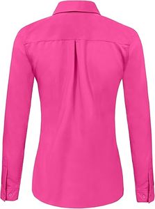 Camisa de Vestir de Oficina para Mujer, Manga Larga, Corte Regular, Diseño a Cuadros, Color Rosa Claro, Cierre de Botones, Algodón de Secado Rápido, Alta Calidad - Product Image 2