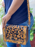 Sac à main femme en cuir de vache, imprimé léopard, fourre-tout à bandoulière, bourse pour filles