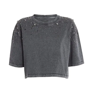Service OEM T-shirt en strass pour femmes T-shirt en strass à séchage rapide nouveauté T-shirt en strass - Product Image 1