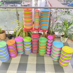 ถุงช้อปปิ้งผ้าไนลอนรีไซเคิลและพลาสติก PP ทอลายทางแบบถักด้วยมือผลิตในตลาดที่เป็นมิตรต่อสิ่งแวดล้อมของอินเดียถุงขายส่ง - Product Image 1