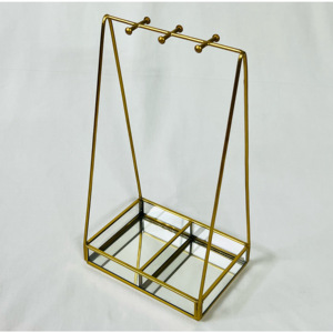 ที่แขวนแก้วและทองเหลืองทรงสี่เหลี่ยมผืนผ้าหรูหราทันสมัยพร้อมถาดสำหรับจัดเก็บและของตกแต่ง - Product Image 1