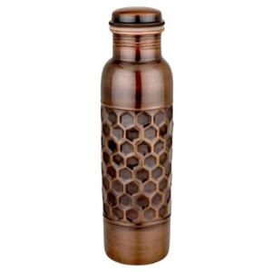 100% Pure Copper Antique Embossed Water Bottle Handmade Ayurvedic Bottle for Daily Hydration, Detox, Yoga, Office & Travel Use - Product Image 6