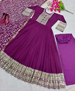 Latest Casual Wear Georgette Top Pant Dupatta Set with Elegant Checks Pattern and Hand Work Top Sharara Set with Luxurious Dupattas - Product Image 3