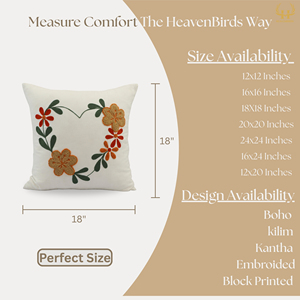 Hand Embroidered <b>Floral</b> Wreath <b>Cushion</b> <b>Cover</b> | Boho Decorative Throw Pillow <b>Cover</b> Plant Portrait Designs Portable Customizable - Product Image 2
