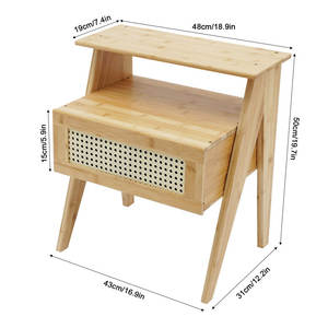 Table de chevet de luxe minimaliste européenne Fairmount en bois de bambou massif avec rangement intelligent Meubles de chambre à coucher modernes - Product Image 6