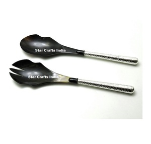 High Quality Multifunctional Natural Horn <b>Salad</b> <b>Tools</b> Dishwasher Safe Luxury Carved Horn Spoon Pair Kitchen Serving Utensil - Product Image 6