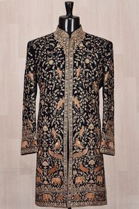 2024 Elegant Wedding Silk Sherwani <b>Pant</b> Dazzling Hand Embroidery Heavy Crystal Glass Beads Dabka Work Groom Black-Sherwani <b>Pant</b> - Product Image 3