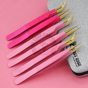 Hot Selling Fiber Tip Eyelash Extension Tweezer 90 degree Pink Mega Boot Volume Pointed Tip Lash Artist <b>Tool</b> - Product Image 1