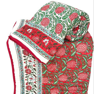 Fabriqué à la main 100% coton couette réversible bloc de main imprimé traditionnel hiver confortable léger reine taille couette en coton - Product Image 1