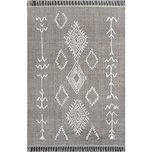 Tapis d'intérieur/extérieur Netline Home Tribal Flatweave, tapis géométrique durable avec pompons, gris et noir - Product Image 5