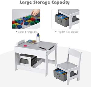 Meja dan kursi anak, 3 dalam 1 meja bergerak kayu dengan laci penyimpanan gambar dan kerajinan baca - Product Image 5