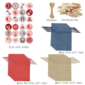 Compte à rebours <span class=keywords><strong>de</strong></span> luxe <span class=keywords><strong>calendrier</strong></span> noël toile <span class=keywords><strong>de</strong></span> jute suspendus cadeau bonbons sacs avec autocollants numéros pour noël <span class=keywords><strong>calendrier</strong></span> <span class=keywords><strong>de</strong></span> l'avent sac - Product Image 2