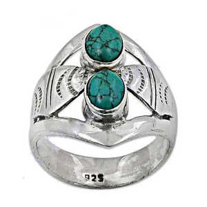 "Cluster <b>Statement</b> Boho Turquoise <b>Ring</b> in Rhodium Plated 925 Sterling <b>Silver</b>" - Product Image 3