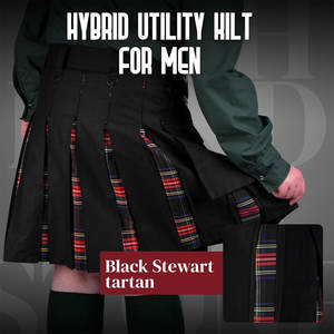 Kilt traditionnel écossais noir en tartan Stewart, kilt hybride utilitaire pour hommes 2026 - Product Image 2