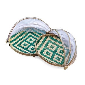 Panier de rangement en bambou d'usine, plateau alimentaire avec filet pliable, couverture décorative de tente, empêche les mouches pour les repas en plein air, fabriqué au Vietnam - Product Image 3