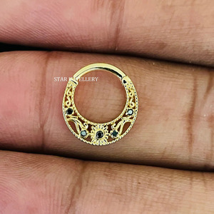 14K Solid Gold Natural <b>Black</b> Diamond Miligrain Daith Piercing Fine Jewelry. - Product Image 2