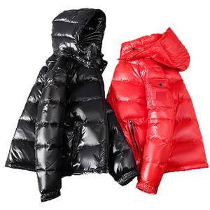 Elegante brillante invierno algodón Unisex abrigos cálidos logotipo personalizado cremallera con capucha abajo burbuja de talla grande chaqueta acolchada mujeres - Product Image 5