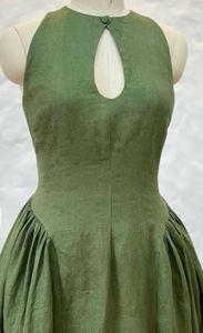 ชุดเดรสมิดิผ้าลินินแบบกำหนดเองชุดเดรสผ้าลินินสีทึบมีกระเป๋าสำหรับงานแต่งค็อกเทลแขนกุดลายกุญแจ - Product Image 2