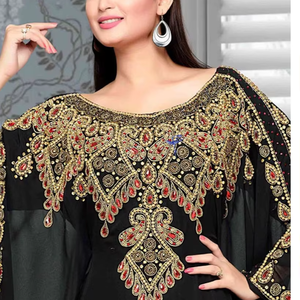 Robe de soirée d'été élégante pleine longueur pour dames Cocktail modeste avec perles de broderie en poly-maille perles antistatique pour adultes - Product Image 1