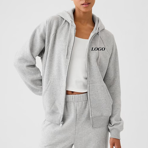 Sweat à capuche zippé pour femmes avec logo personnalisé, manches longues, prix de gros pour les acheteurs en gros, vêtements décontractés pour l'hiver, couleur unie - Product Image 1