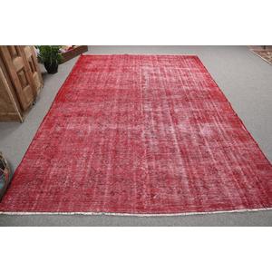 Vintage Turkish Rug, Oversize 7.1x10.2 ft (215x311 cm) Rug, <b>Red</b> Southwestern <b>Wool</b> Rug - Product Image 1