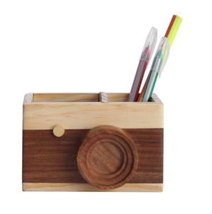 Hand-made Pine & Sheesham Wood Camera Pen <b>Holder</b> Wooden Desktop Pencil <b>Cup</b> Office Supplies Organizer Caddy Stand - Product Image 3