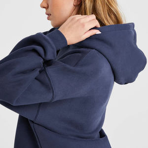 เสื้อฮู้ดดี้แขนสั้นคอเต่าซิปหน้าผ้าฝ้ายฟลีซ 100% สำหรับผู้หญิง ดีไซน์สีสันตามสั่ง ป้องกันรอยยับ ระบายอากาศได้ดี ทรงไหล่ตก - Product Image 2