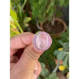 Vintage Fashion <b>Ring</b> Rose Quartz Rhodolite <b>Garnet</b> 925 Sterling <b>Silver</b> Handmade Gemstone <b>Ring</b> Wholesale Jewelry Supplier - Product Image 1