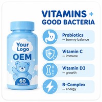 Gommes multivitaminées pour enfants avec probiotiques, supplément de fruits à mâcher pour la santé digestive, 60 gommes
