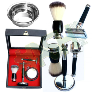 ชุดโกนหนวดเกรด A + ใบมีดคู่สำหรับผู้ชายมืออาชีพพร้อมแปรงขนแบดเจอร์เทียมสบู่ถ้วยแก้วทำจากโลหะผสมสำหรับเดินทาง-สำหรับใช้มีดโกน - Product Image 1