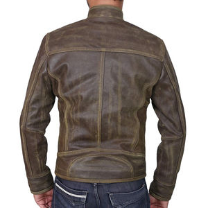 เสื้อแจ็คเก็ตหนังแท้พรีเมียมสไตล์ไบค์เกอร์แบบมีฮู้ดบุผ้านวมสำหรับผู้ชาย เสื้อคลุมลำลองสำหรับฤดูหนาว ผ้าแคนวาสบุซับในนุ่ม ทรงเข้ารูป ระบายอากาศได้ดี - Product Image 4