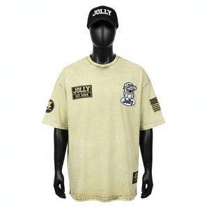 Camiseta 100% algodón para hombre, corte holgado, estampada, estilo streetwear, tela de algodón lavada al ácido, logotipo personalizado con estampado de parche - Product Image 1