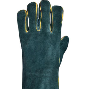 Gants de soudage doublés verts Logo personnalisé Résistance à la chaleur Cuir de vache résistant au feu Gants de soudage en cuir de vache fendu Meilleure qualité - Product Image 4