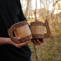 Chope à bière en bois de teck massif avec logo personnalisé, réutilisable, anti-fuite, design gravé pour les fêtes et les cadeaux de mariage