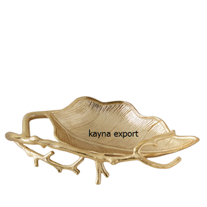 Plato ovalado plateado decorativo de Metal, artesanía con Rama de Metal dorado, acabado esmaltado - Product Image 4