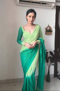 Sari indien traditionnel prêt-à-porter en crêpe de soie lourde, broderie imprimée, été, vêtement de fête régulier, dernière mode ethnique, exclusif - Product Image 2
