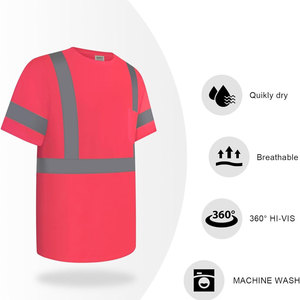 เสื้อยืดทำงานสีแดงสะท้อนแสงสำหรับผู้ชาย แถบสะท้อนแสง ผ้าฝ้าย ชุดยูนิฟอร์มนิรภัย ป้องกันแบคทีเรีย ป้องกันรังสียูวี พิมพ์ลาย ได้รับมาตรฐาน CE ไซส์ใหญ่ - Product Image 2