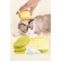 Brosse de lavage pour animaux de compagnie en silicone jaune avec distributeur de shampoing pour le nettoyage et le bain des animaux, fabriquée en TR