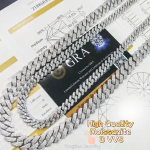 Chaîne cubaine en moissanite 8mm 10mm 12mm, diamant moissanite, testeur VVS, argent sterling 925 plaqué or, bijoux hip hop pour hommes - Product Image 5