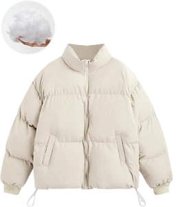 Jaket wanita, jaket wanita Puffer berlapis untuk musim dingin, lengan panjang potongan dengan kerah berdiri, mantel ukuran besar - Product Image 1