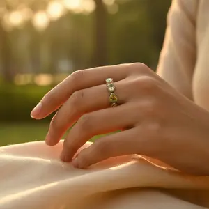 925 Silver Ring with Peridot Gemstone Rhodium and Gold Plated Platinum Material <b>Set</b> with Zircon for Wedding Women's Jewelry - Product Image 2