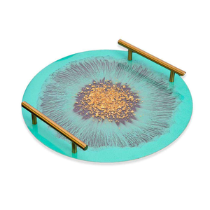 Atractiva bandeja de servicio de resina epoxi Precio barato Bandeja de servicio de resina nueva apariencia Bandeja de servicio de resina Asas de metal - Product Image 2