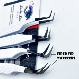 Pinzas de extensión de pestañas de acero inoxidable de alta calidad, etiqueta personalizada, Punta Negra, pinzas de punta de fibra de Color blanco, pestañas postizas - Product Image 3