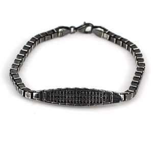 925 Sterling Silver Onyx Stone <b>Cube</b> Chain Tennis Bracelet Fashion Accessory - Product Image 1