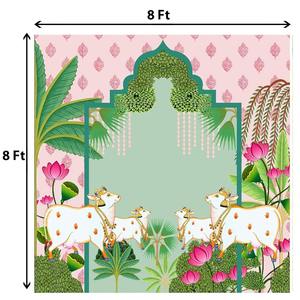 Toile de fond en tissu de 8x8 pieds, imprimé floral Pichwai, accessoire photo, décoration de mariage traditionnelle indienne, décoration de fête d'anniversaire, décoration d'événement - Product Image 5